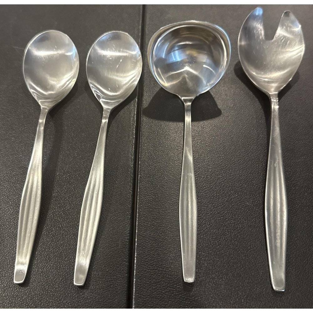 WMF Cromargan Germany Atlanta Motion 4 Piece Serving Set Fork Spoon Ladle VTG
